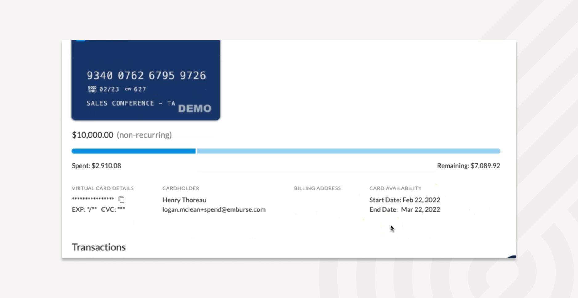 A dashboard with an overview of expenses and transactions