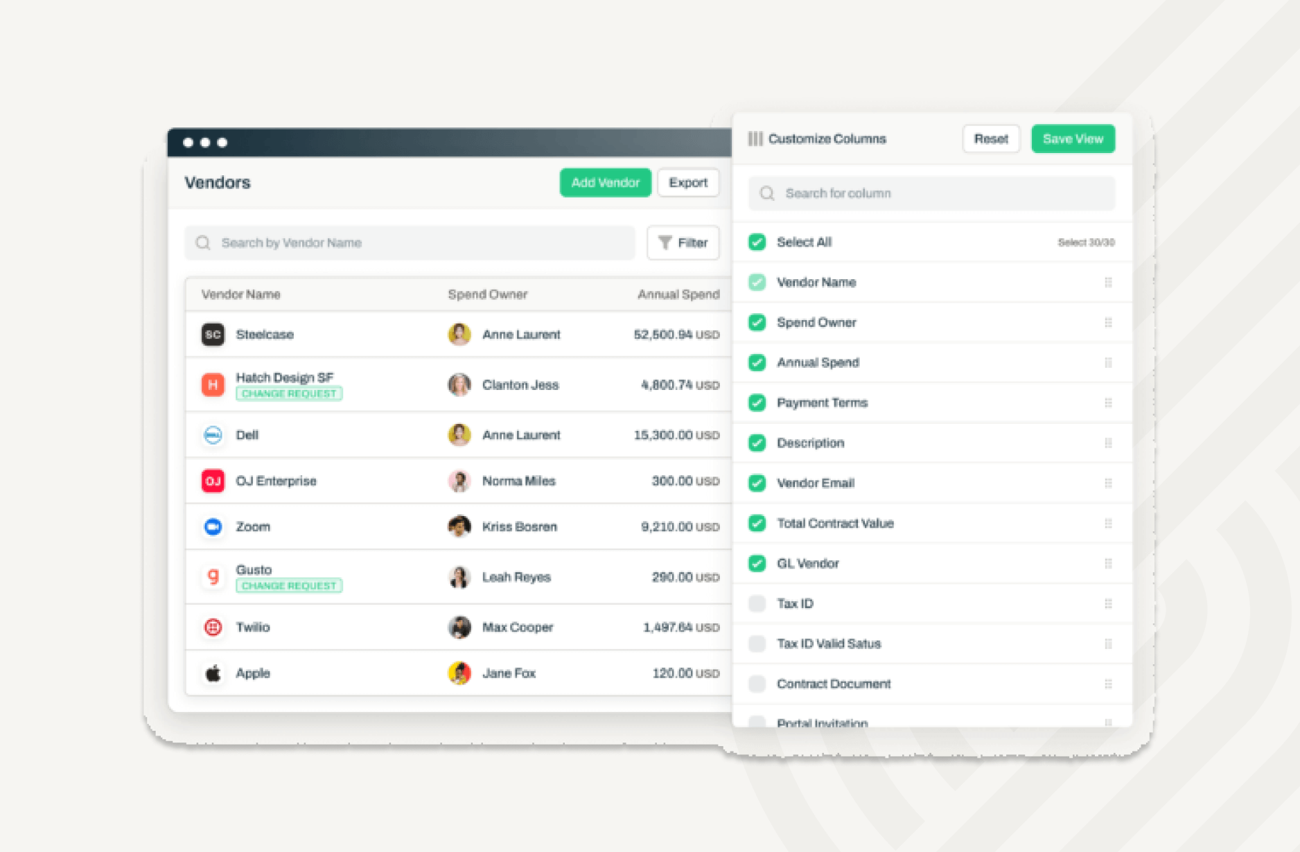 Customizable Vendor Data View