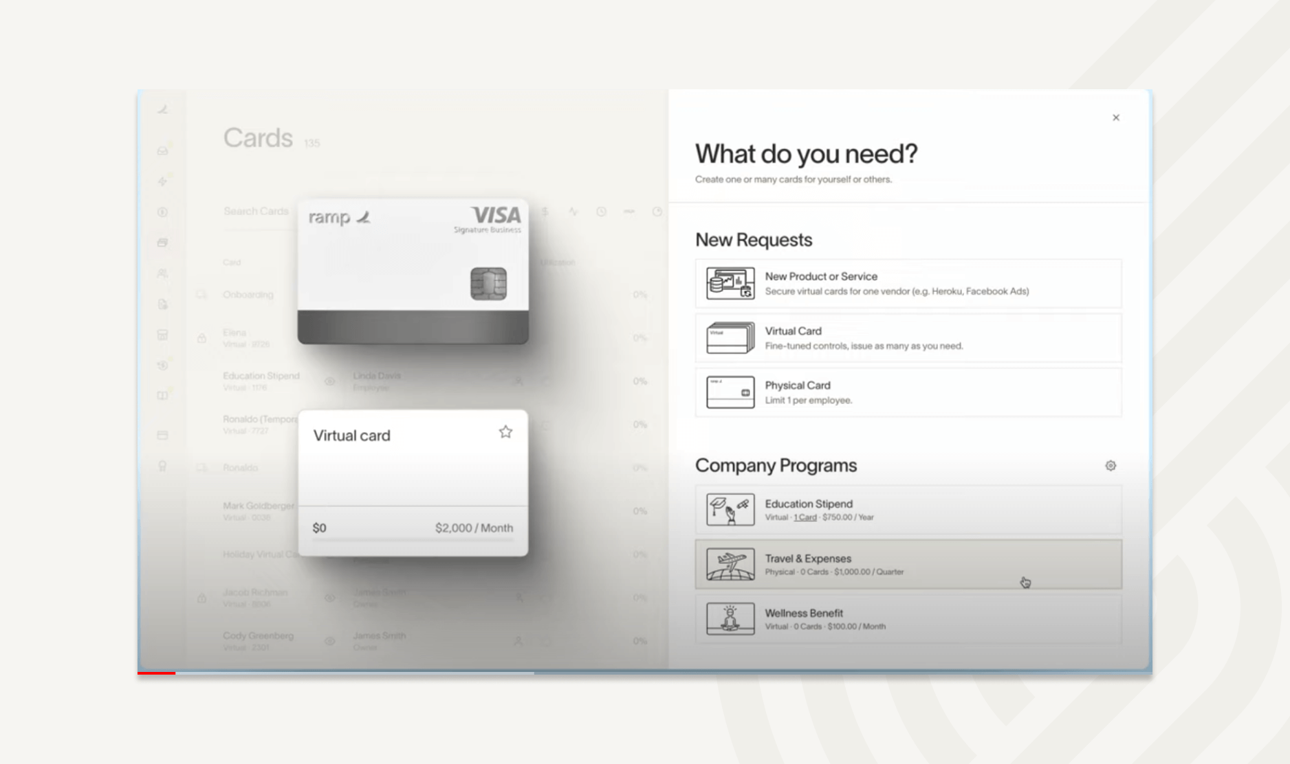 Admins can issue physical and virtual cards for different spend categories