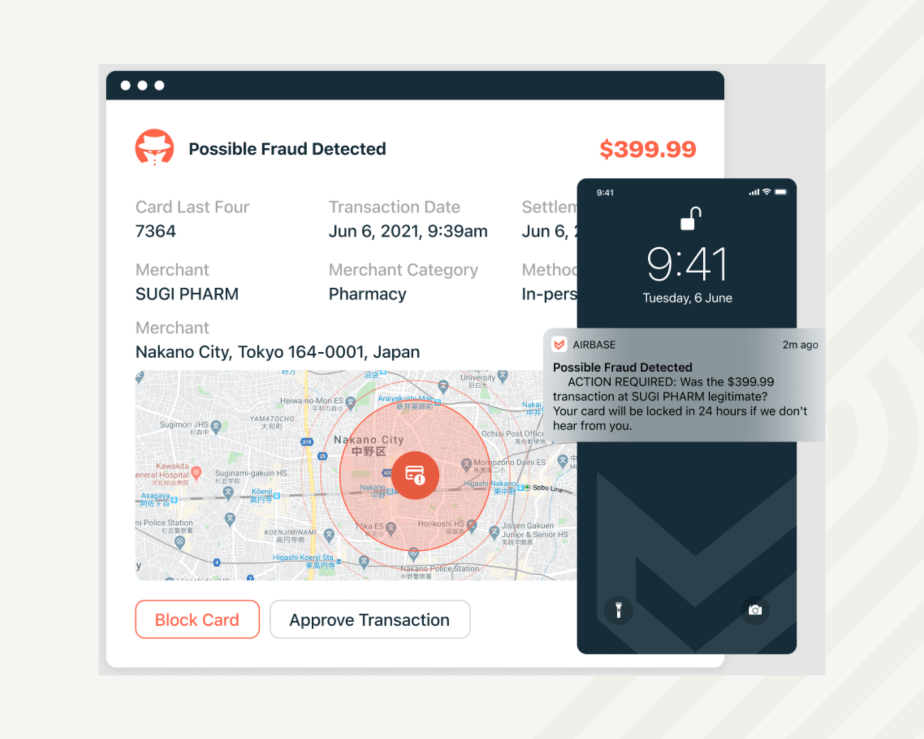 Airbase flags suspicious card transactions and instantly notifies users