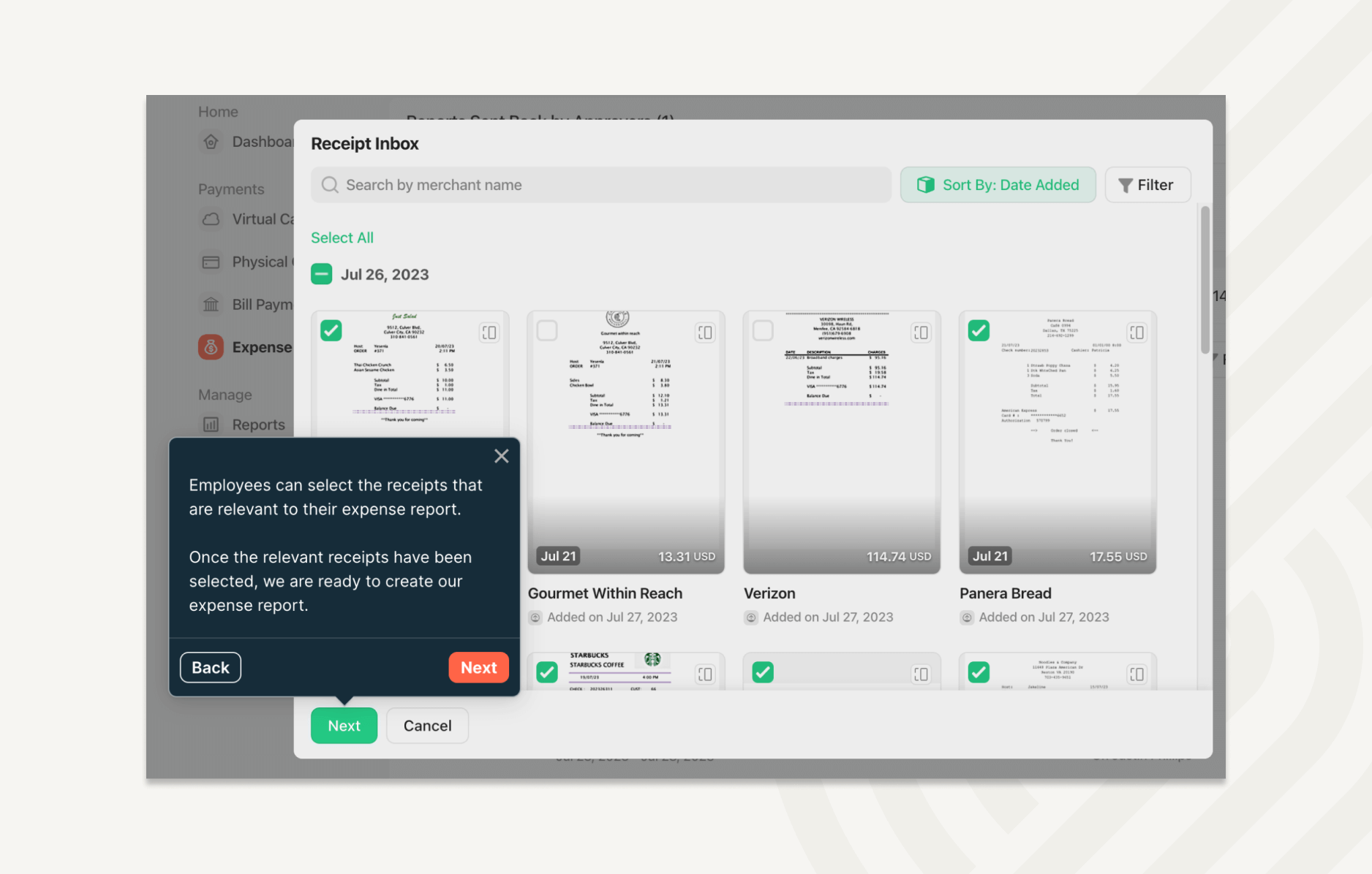 An automated process for creating expense reports