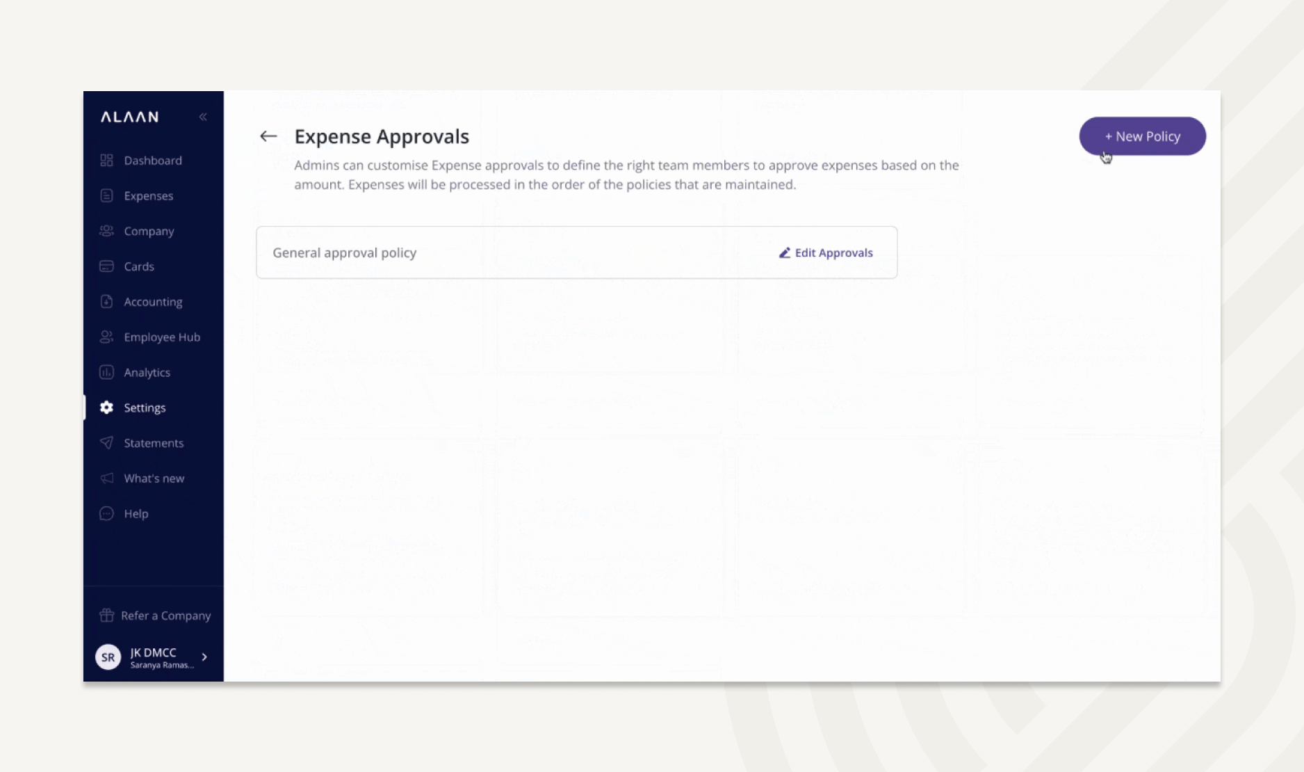 A unified dashboard for expense policies and approvals