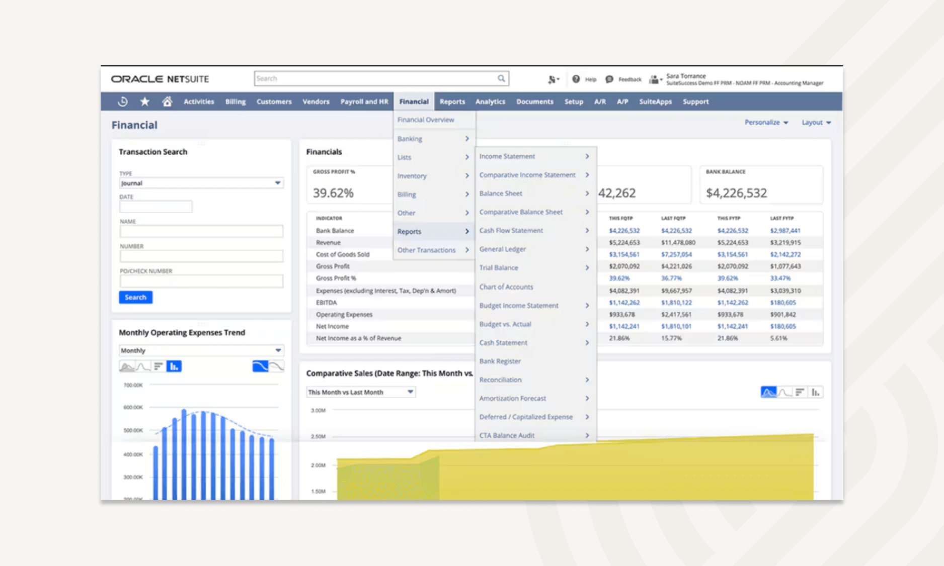 NetSuite - Real-time data on financial metrics