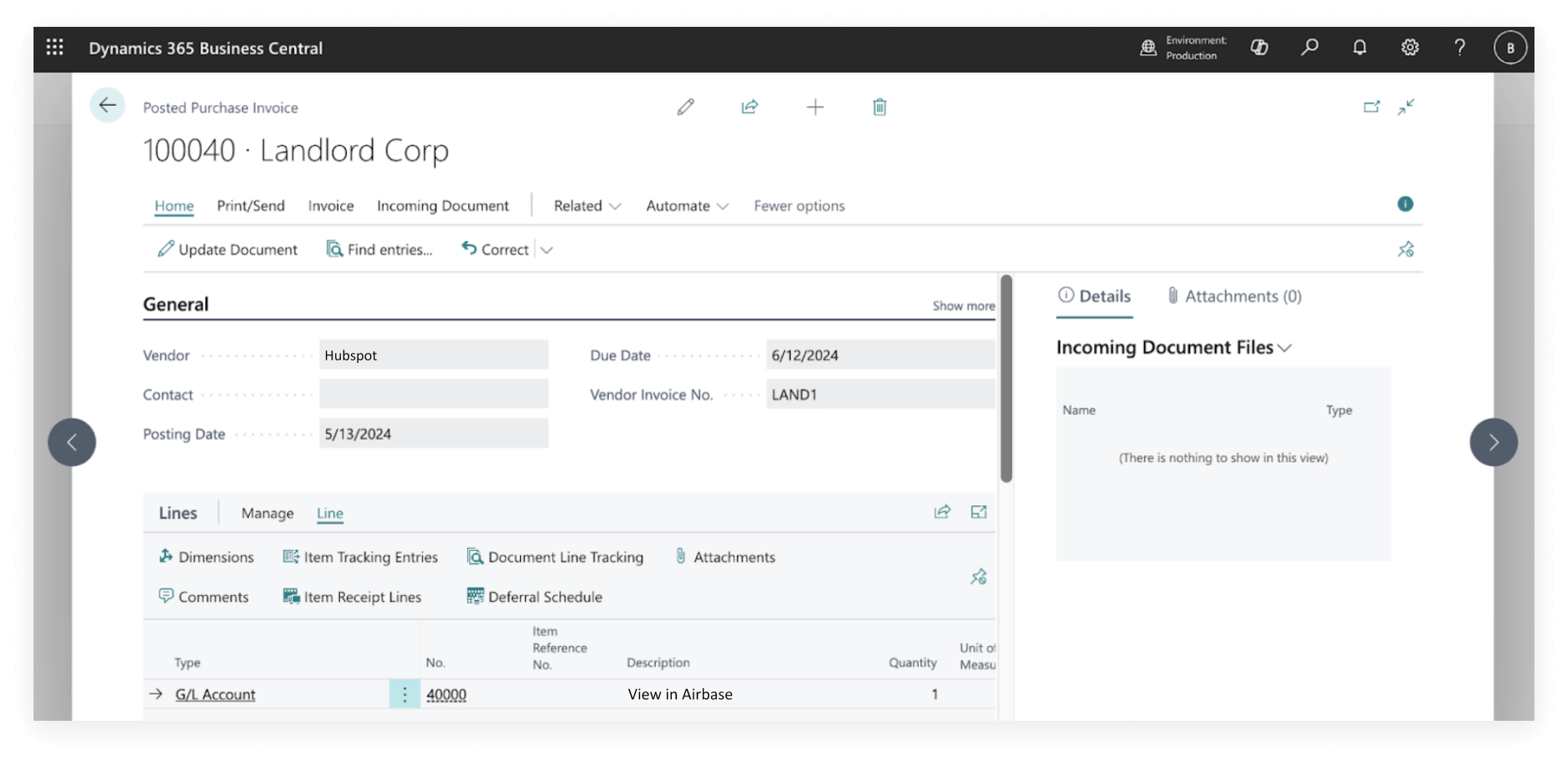 Screenshot of Microsoft Dynamics integration with Airbase