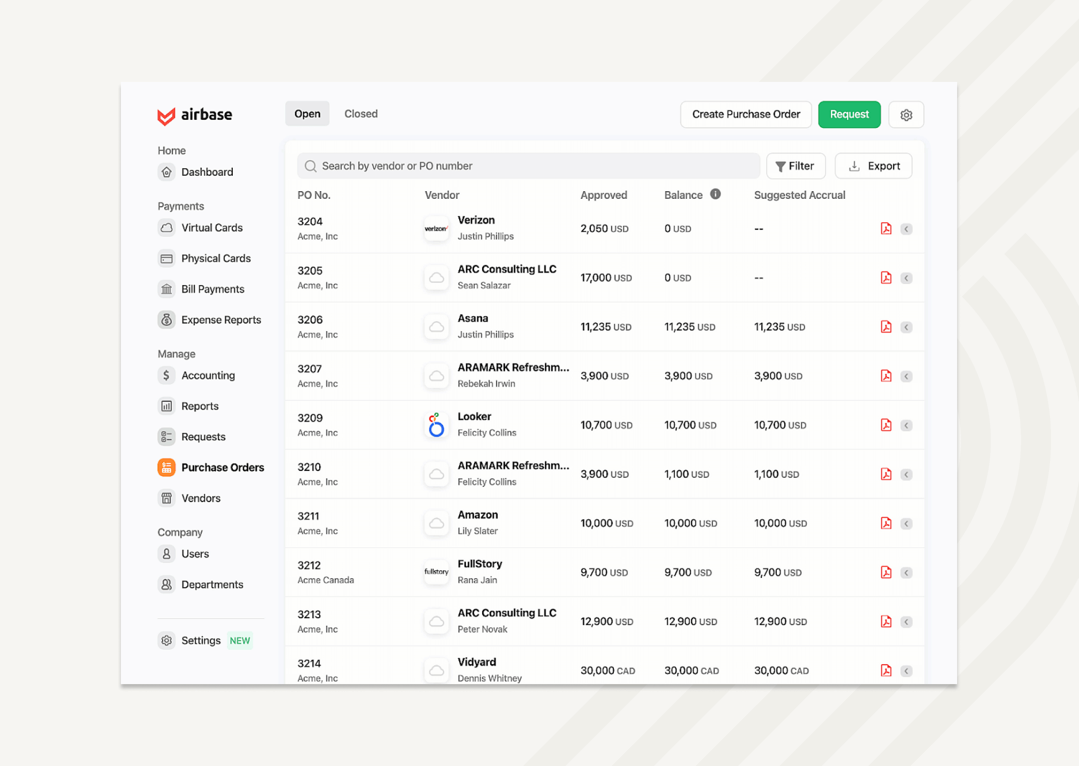 purchase order dashboard