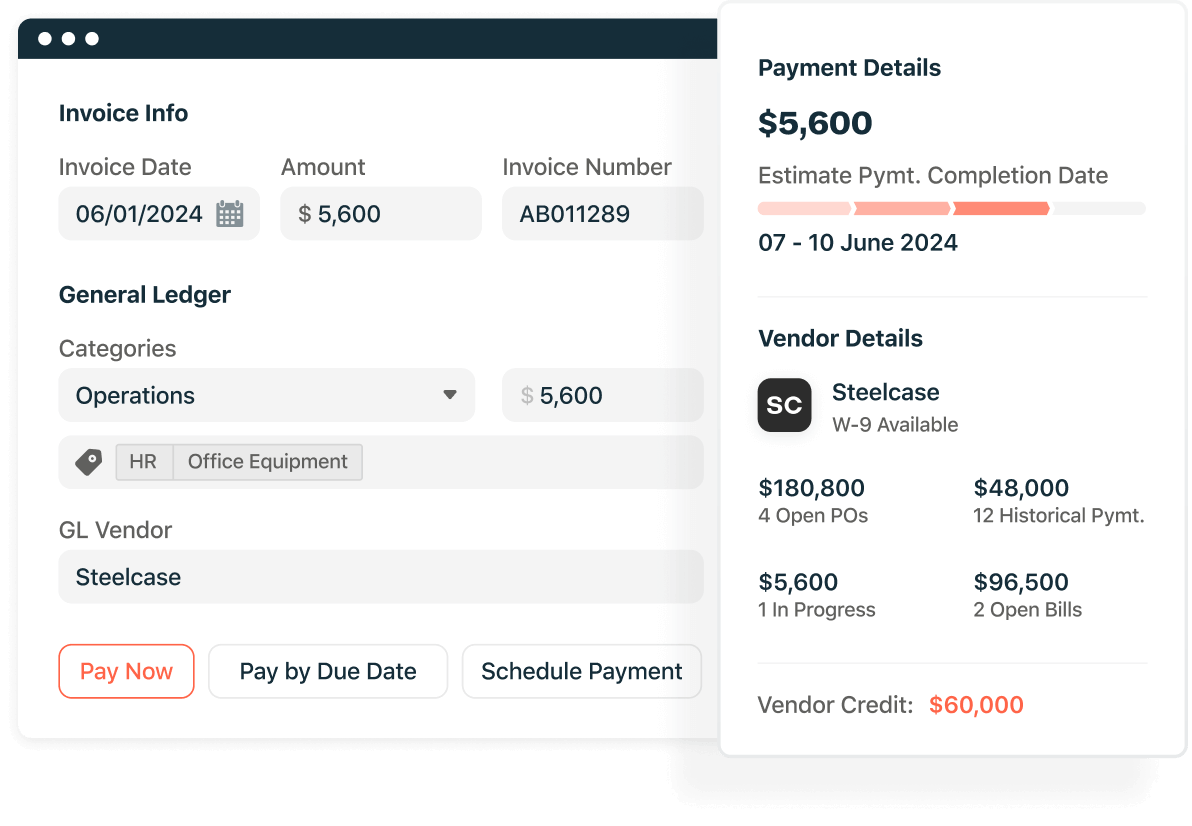 Screenshot of payment details